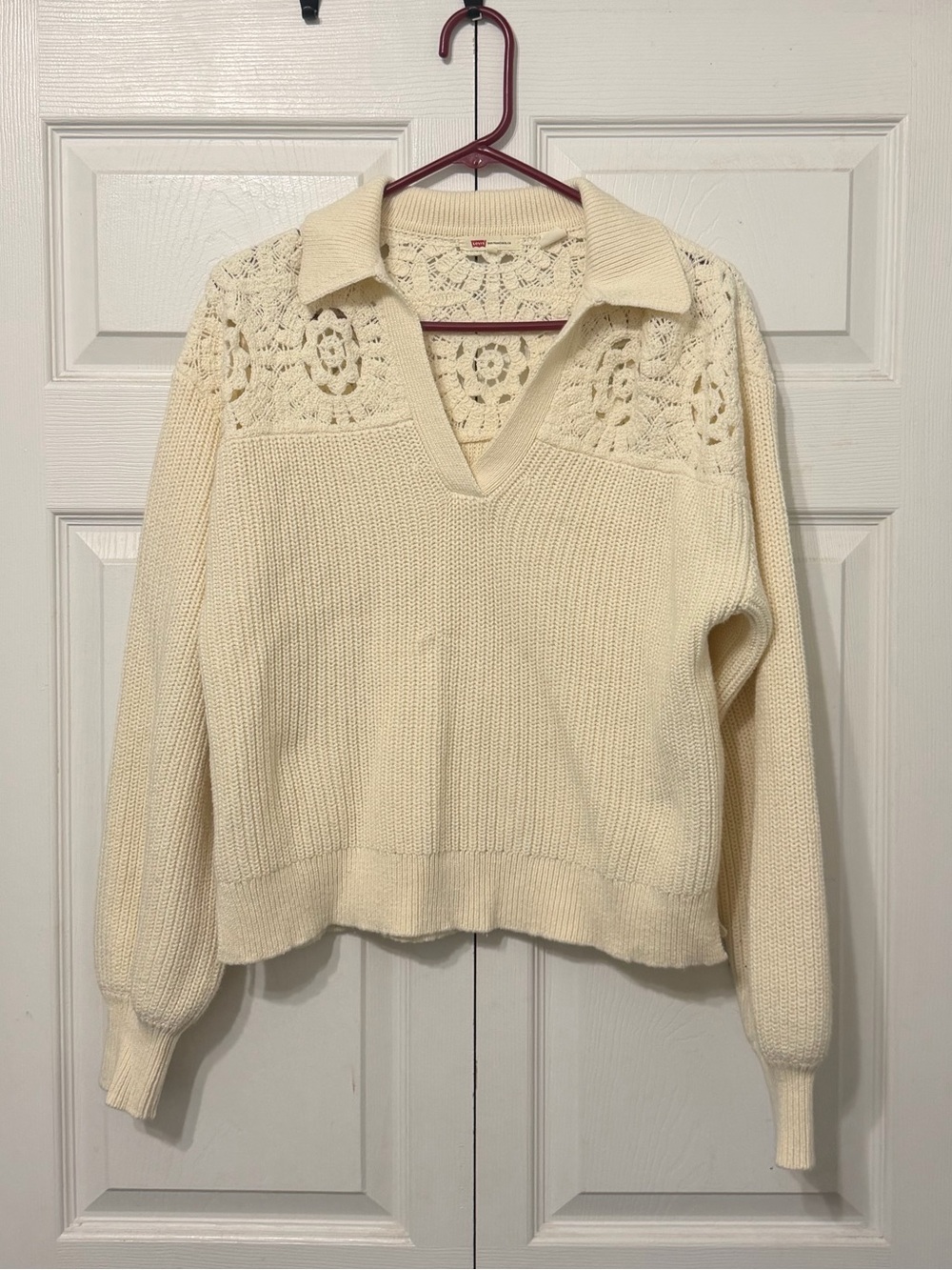 Levi's Cream Crochet Yoke V-Neck Sweater